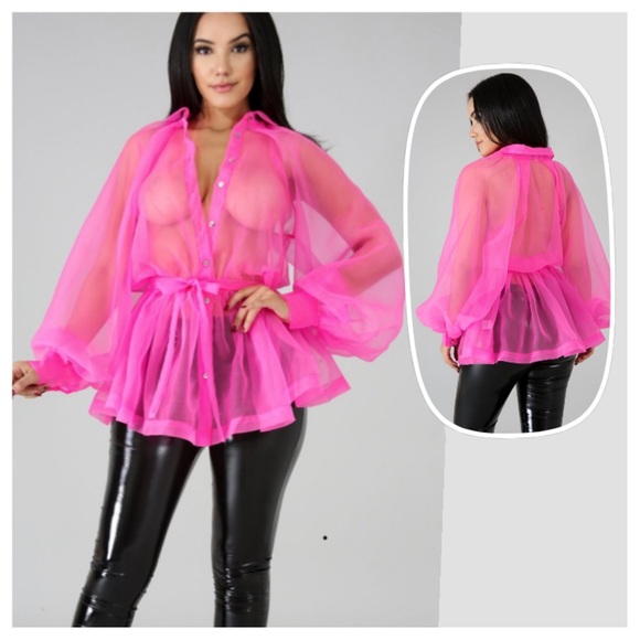 Sheer button down blouse - Picture 1 of 2